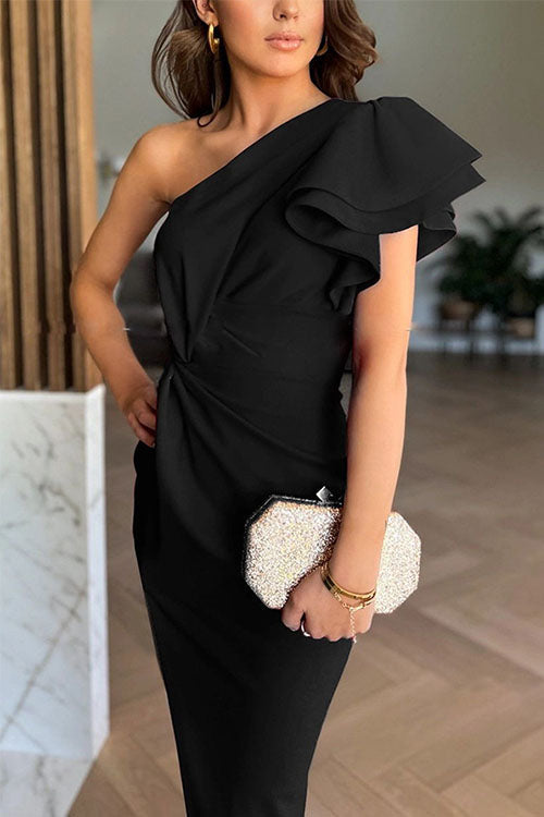 Caz - Strapless jurk met ruffles en split