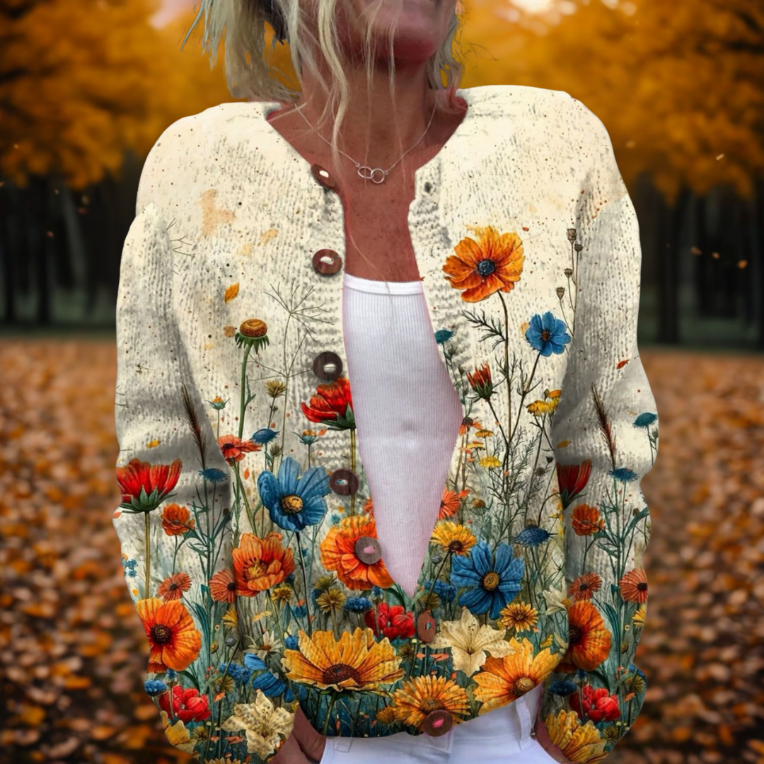 Célina | Romantische Bloemen Cardigan van Breiwerk