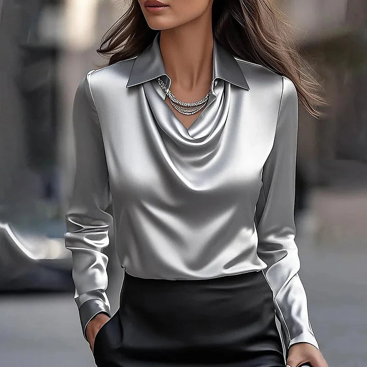 Gosia™ | Elegante Satijnen Blouse met V-hals