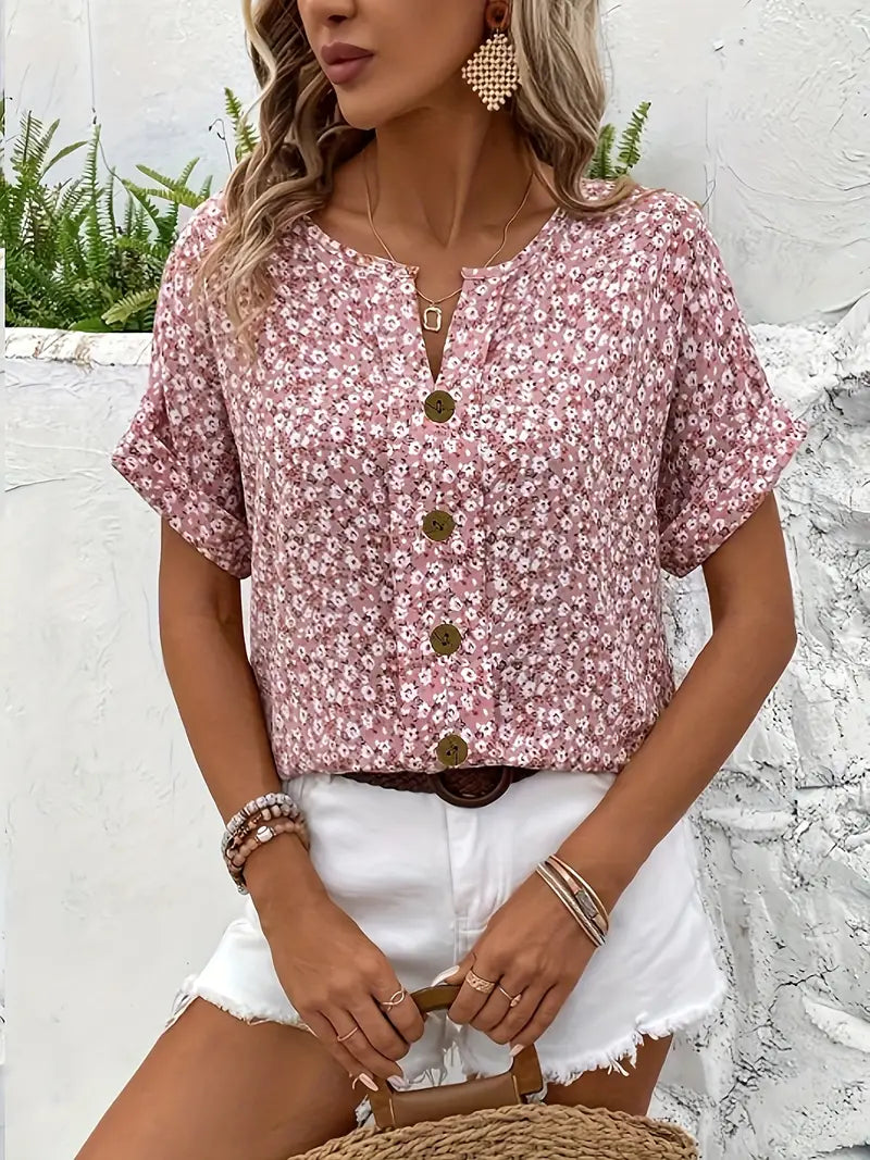Charis | Bloemen Blouse met Knopen