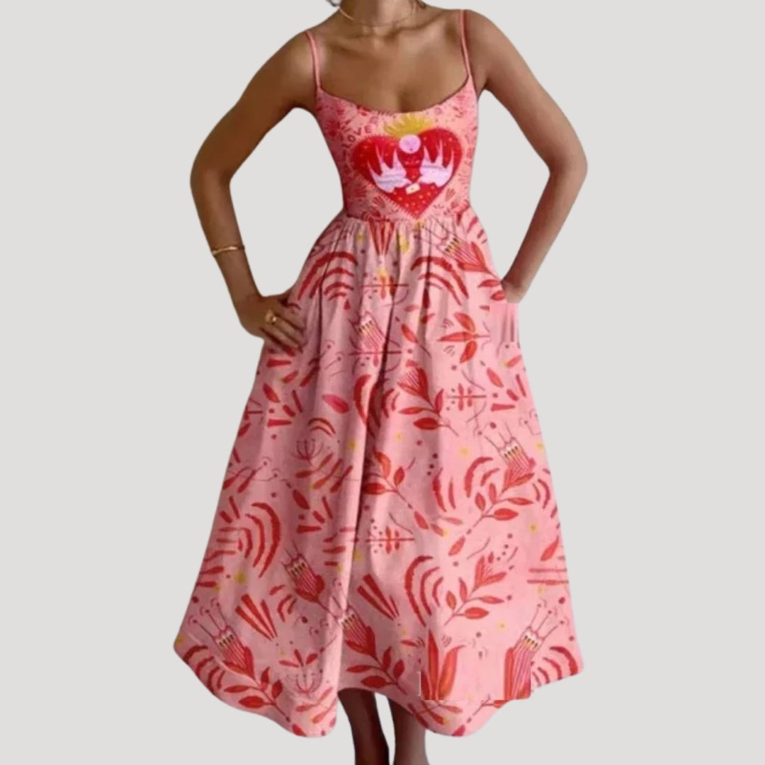 Ilana | Letnia midi-jurk – mouwloze jurk met print voor de vakantie