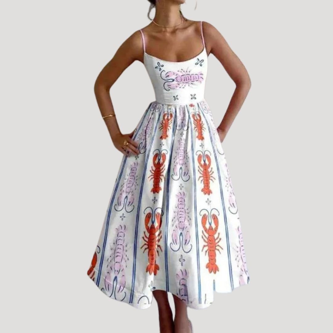 Ilana | Letnia midi-jurk – mouwloze jurk met print voor de vakantie