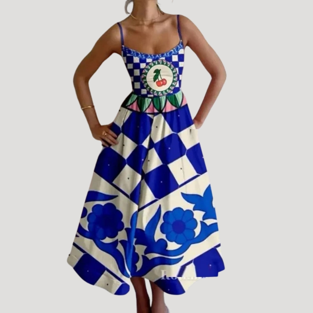 Ilana | Letnia midi-jurk – mouwloze jurk met print voor de vakantie