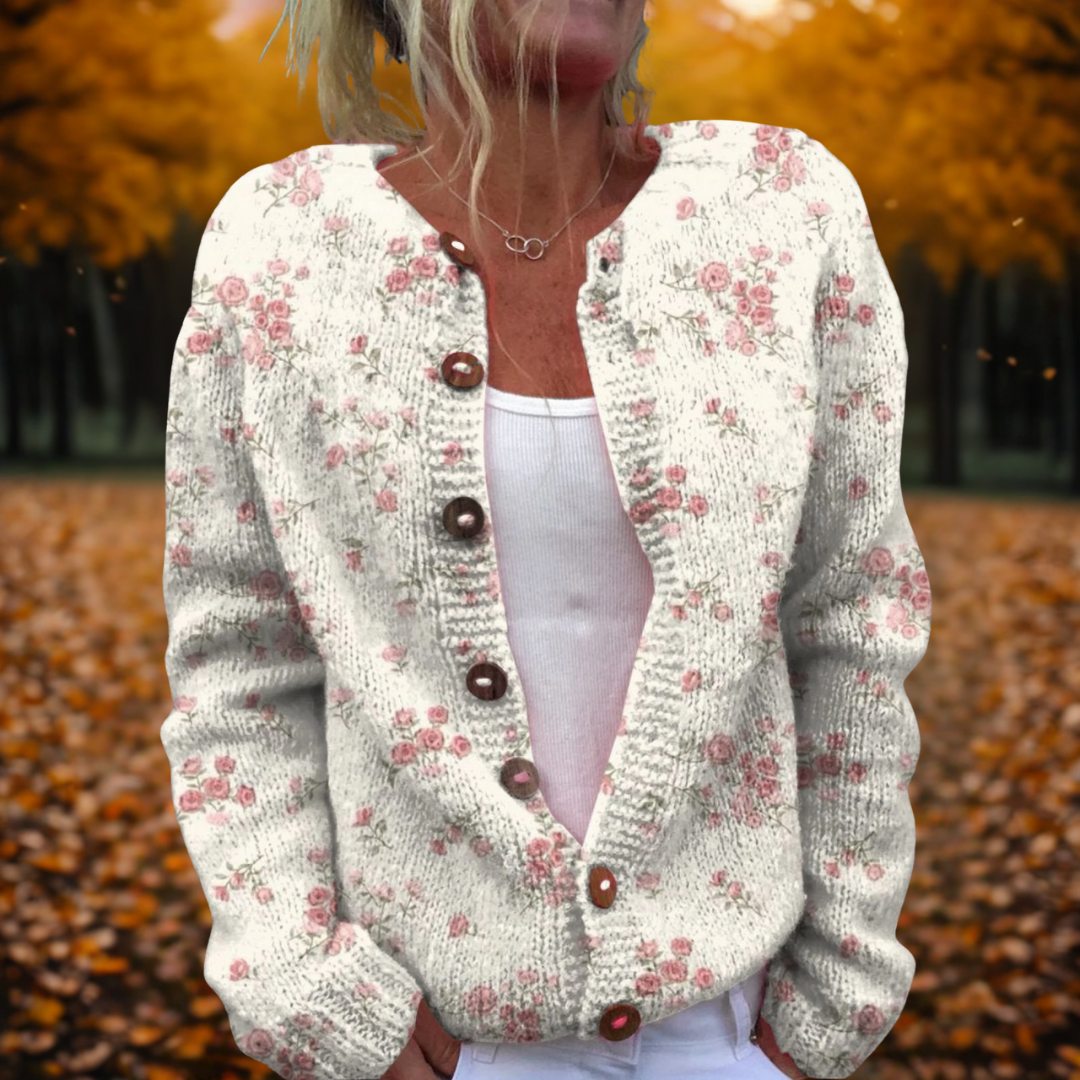Evelora | Zachte Roze Gehaakte Cardigan met Bloemen