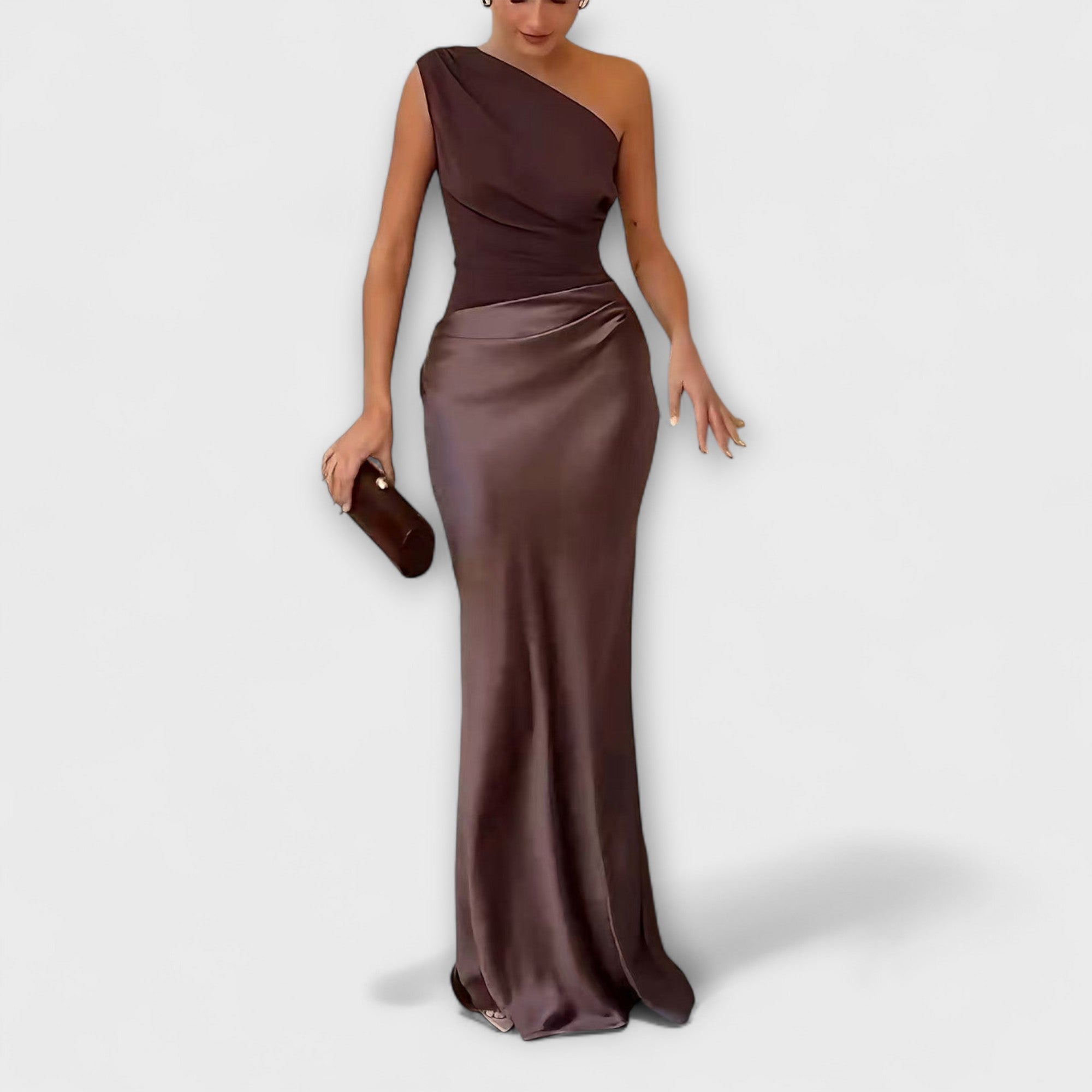 Emilia | Elegante Maxi Jurk met Één Schouder en Plissé