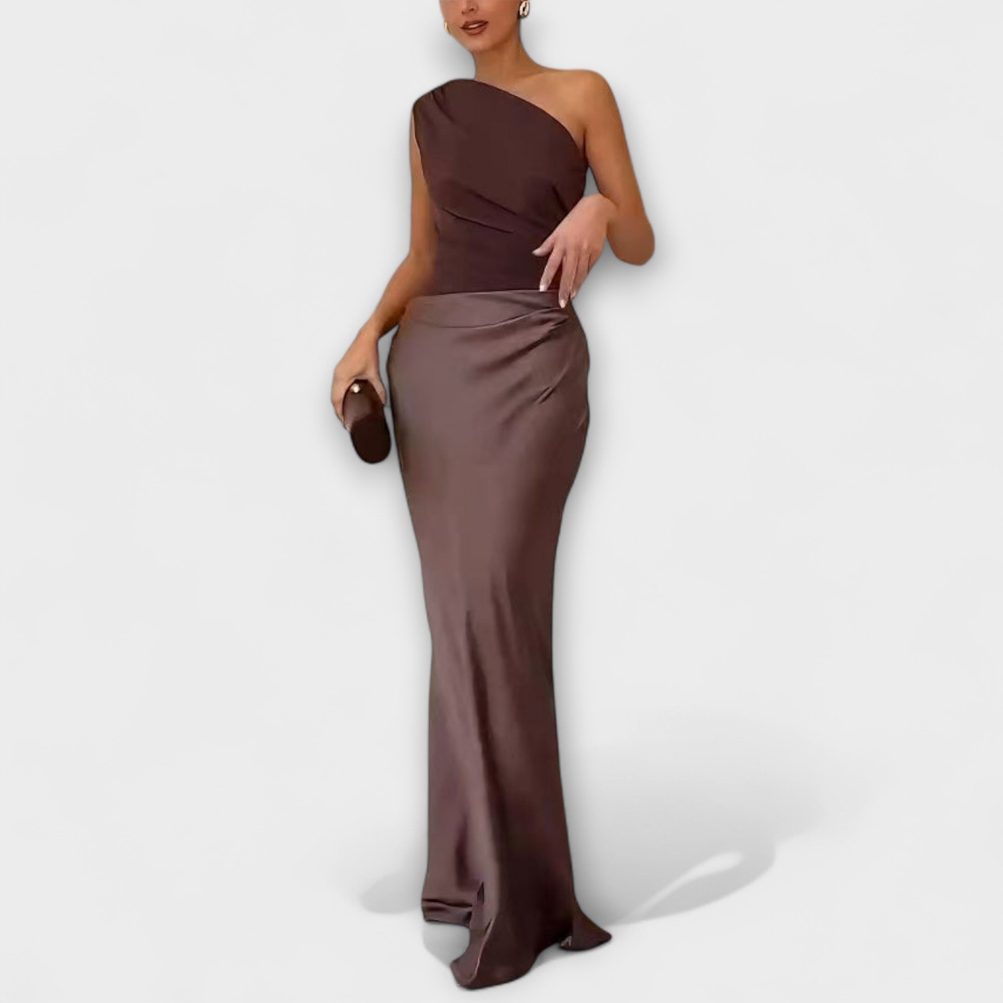 Emilia | Elegante Maxi Jurk met Één Schouder en Plissé