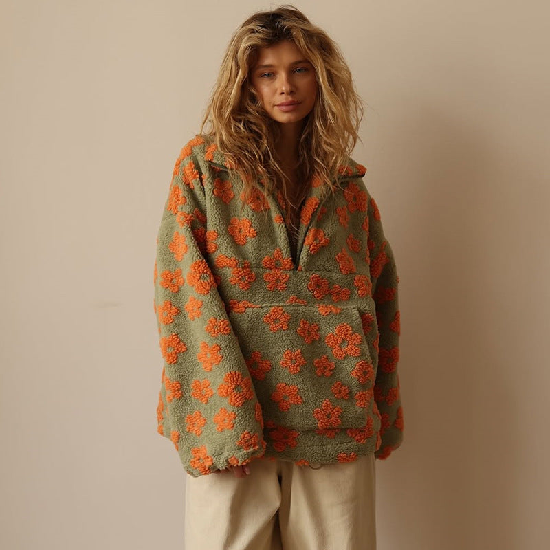 Sophie | Oversized Pluizige Trui met Bloemen