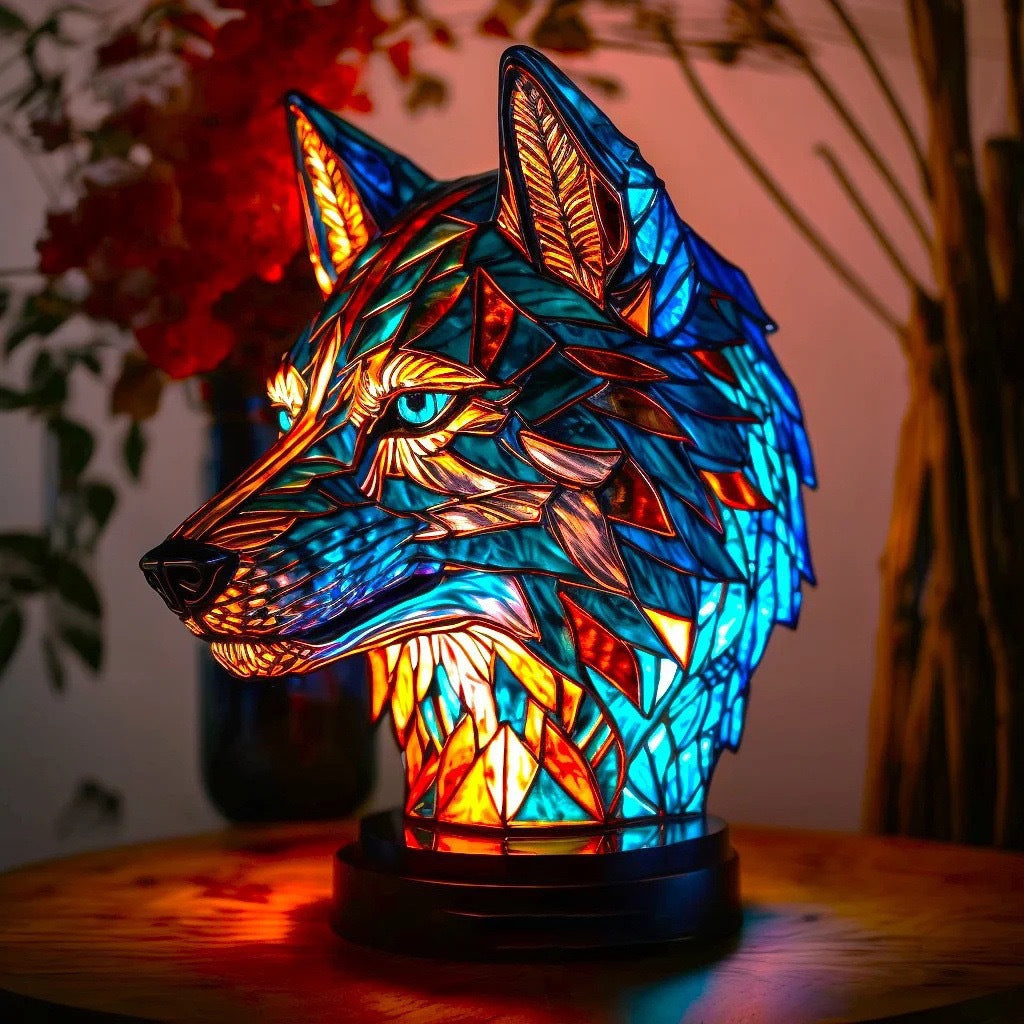 Blaze | Magische Wolf Lamp met Kleurrijk Glas