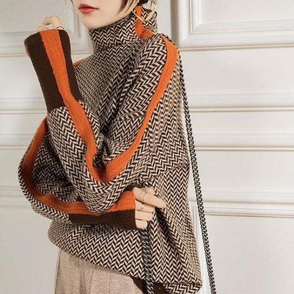 Malou™ | Trui met hoge kraag in opvallende strepen