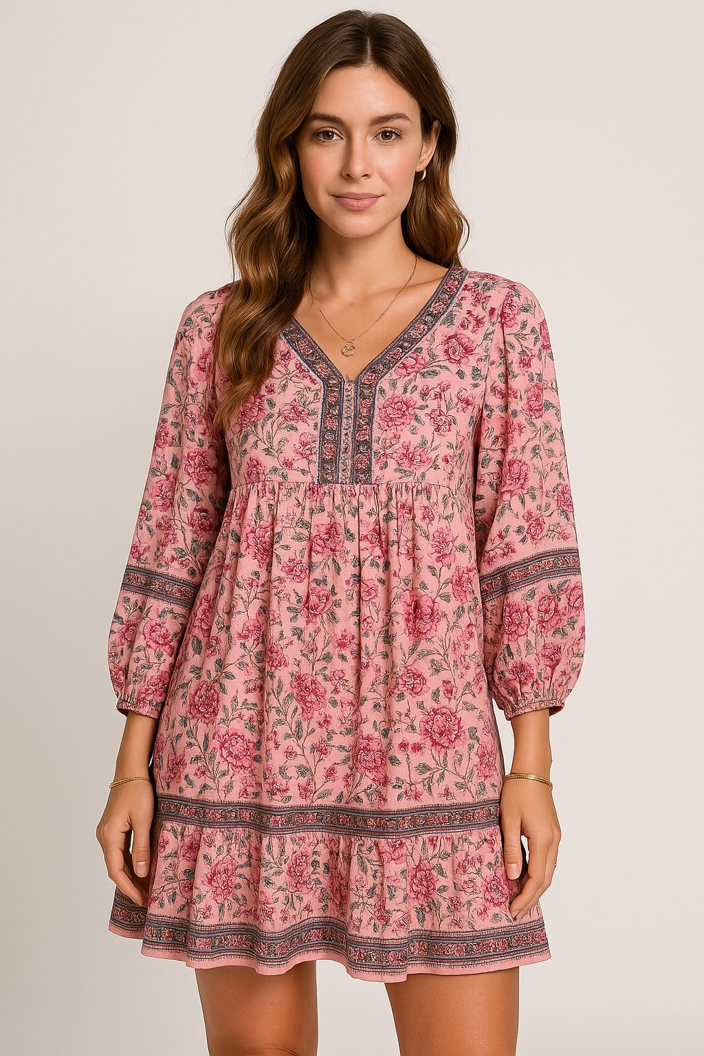 Luna | Mini Jurk met Delicaat Patroon en V-hals