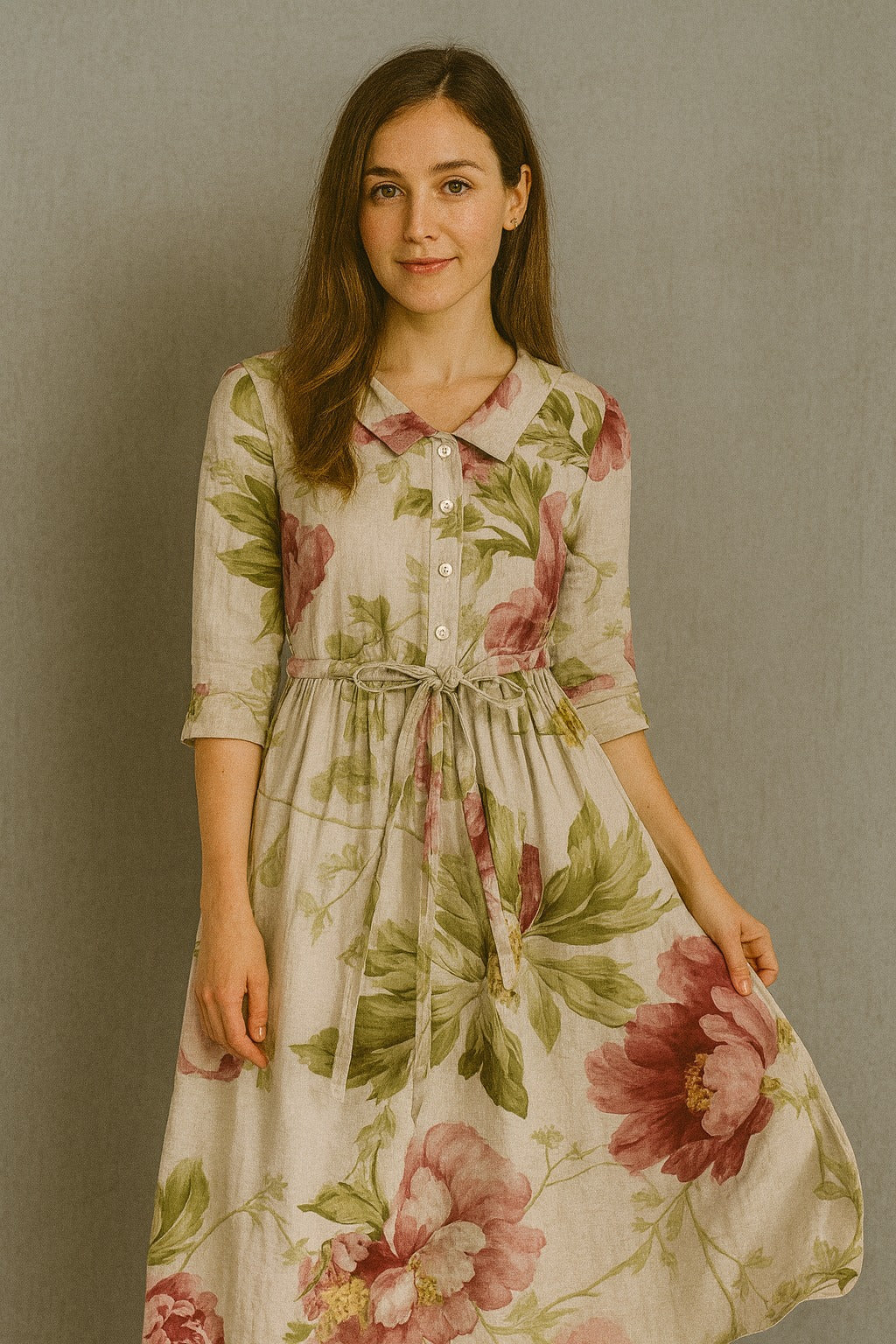 Baylee - Jurk met Bloemenpatroon en Vintage Vetersluiting in de Taille