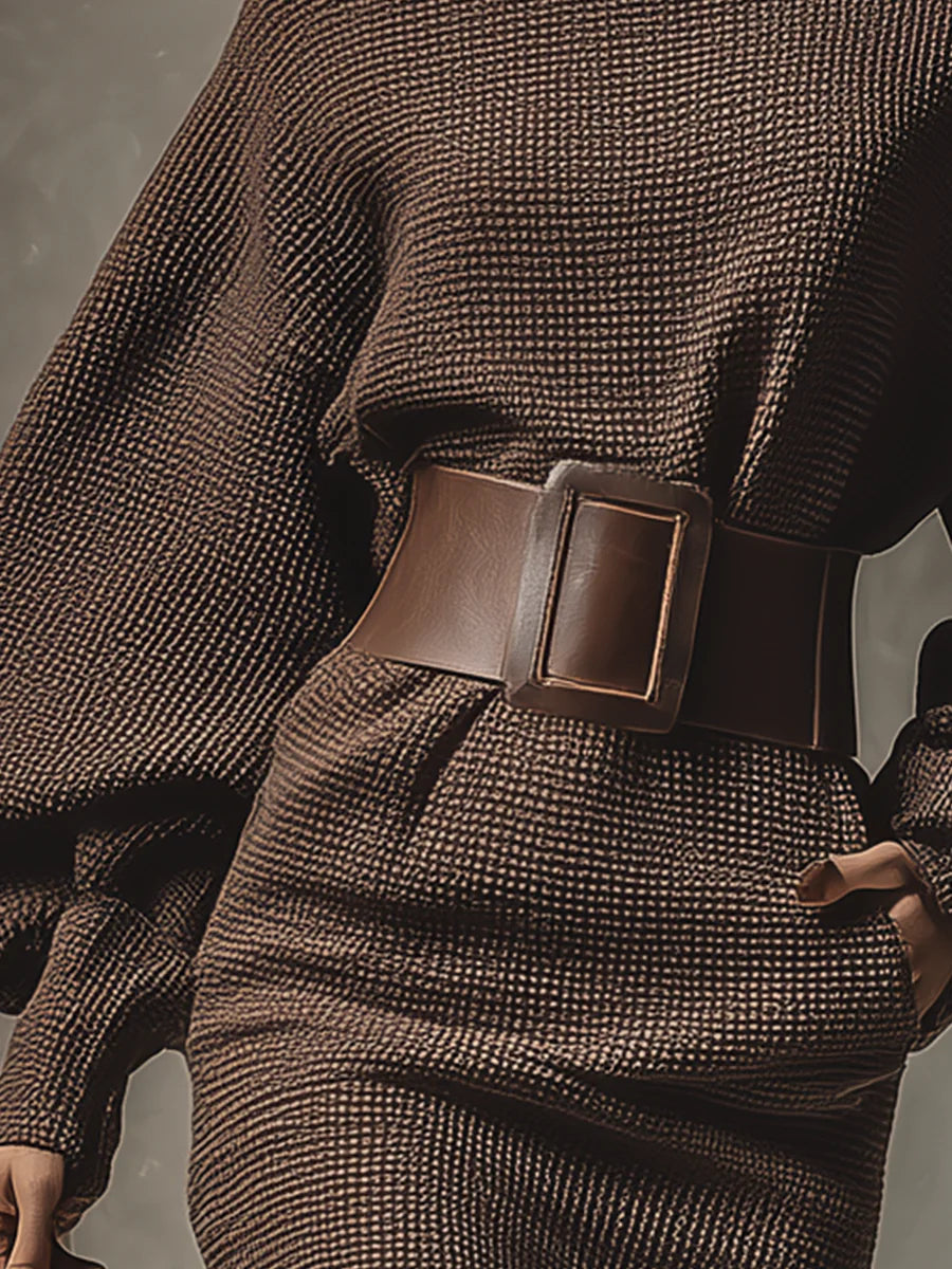 Clea | Korte gebreide jurk met gestructureerde riem