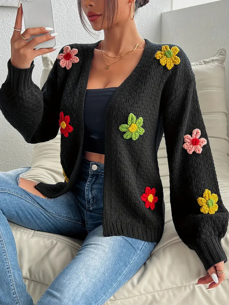 Ann | Cardigan met bloemenprint en open voorkant