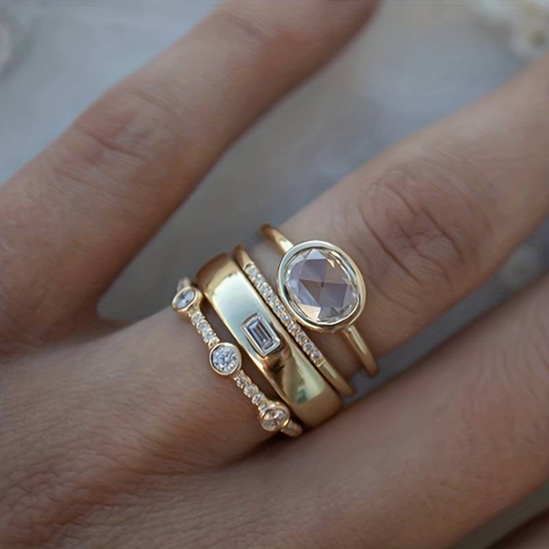 Vintage Gouden Ringen Set met Zirkonia