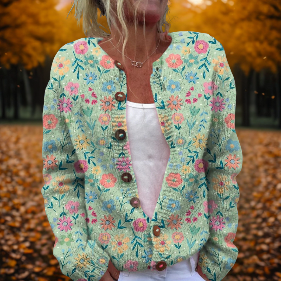 Néliane | Pastelkleurige Gebloemde Gebreide Cardigan