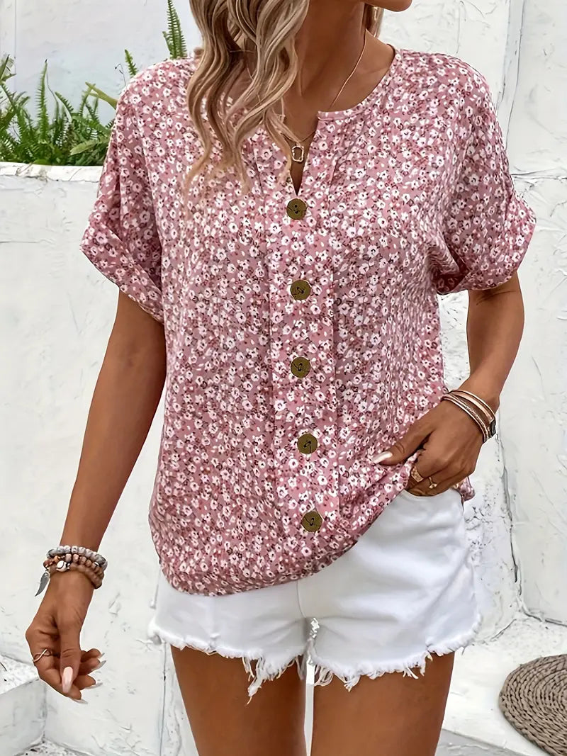 Charis | Bloemen Blouse met Knopen