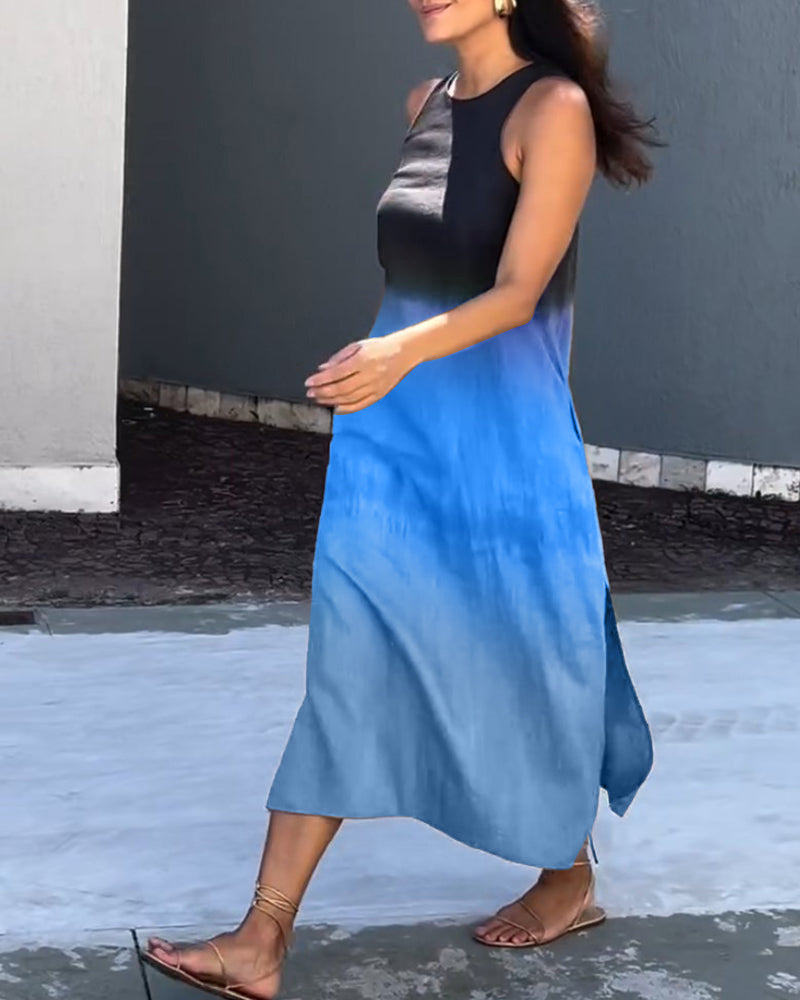 Anette | Mouwloze jurk met een gradient en ronde hals