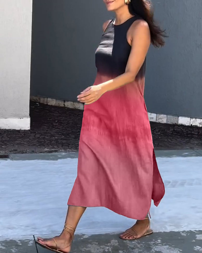 Anette | Mouwloze jurk met een gradient en ronde hals