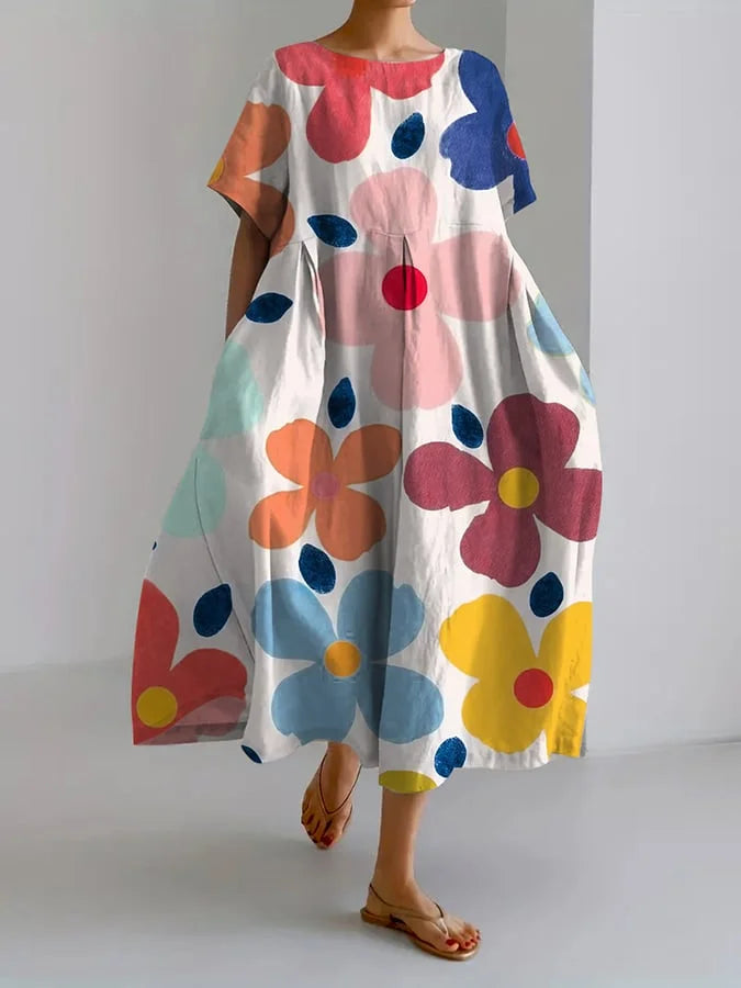 Eliana | Midi Jurk met Bloemen in Een Losse Stijl en Zomercomfort voor Kleurrijke Dagen