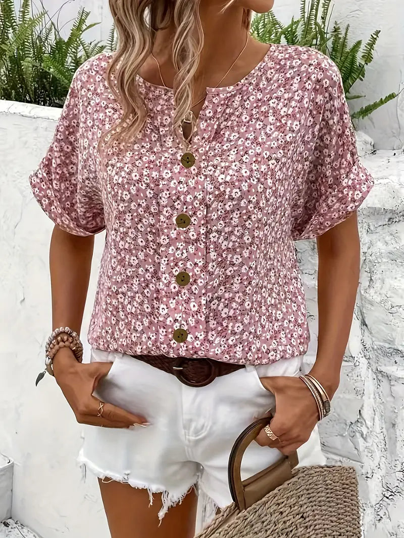 Charis | Bloemen Blouse met Knopen