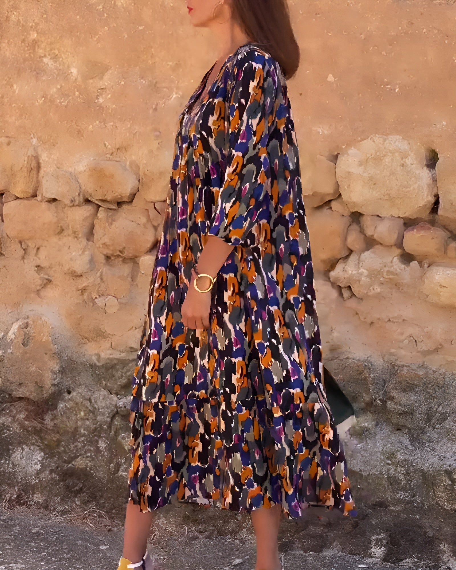 Nathalie | Jurk met V-hals in retro patroon