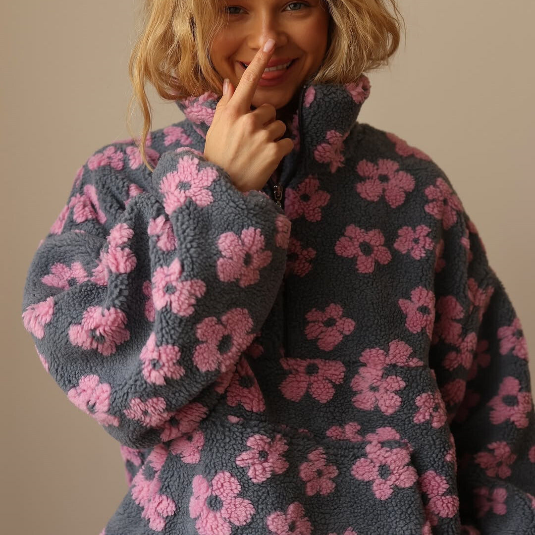 Sophie | Oversized Pluizige Trui met Bloemen