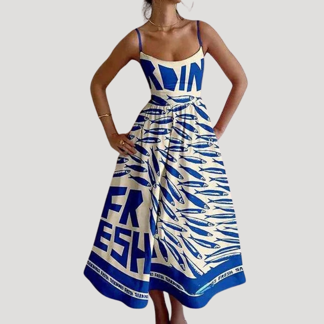 Ilana | Letnia midi-jurk – mouwloze jurk met print voor de vakantie