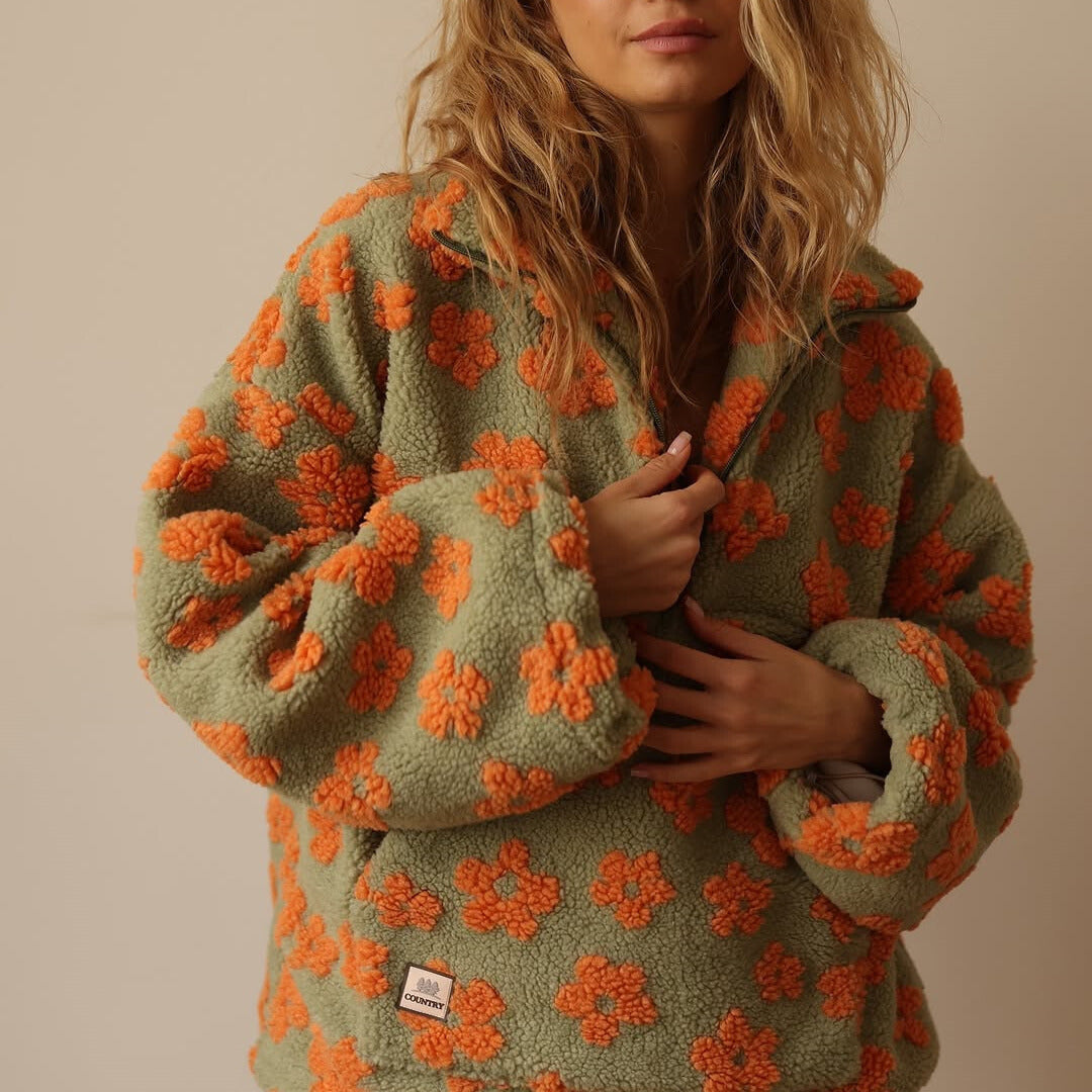 Sophie | Oversized Pluizige Trui met Bloemen