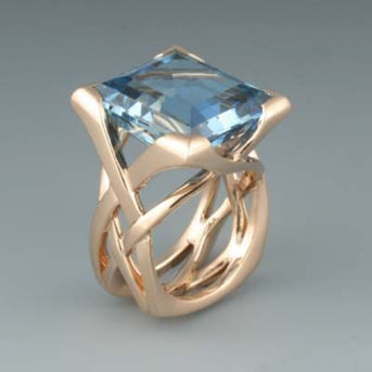 Roze Gouden Ring met Vintage Blauwe Zirkonia
