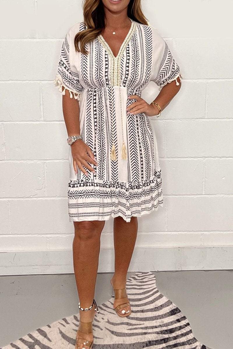 Gail | Vintage Bohemian Jurk met Etnisch Patroon