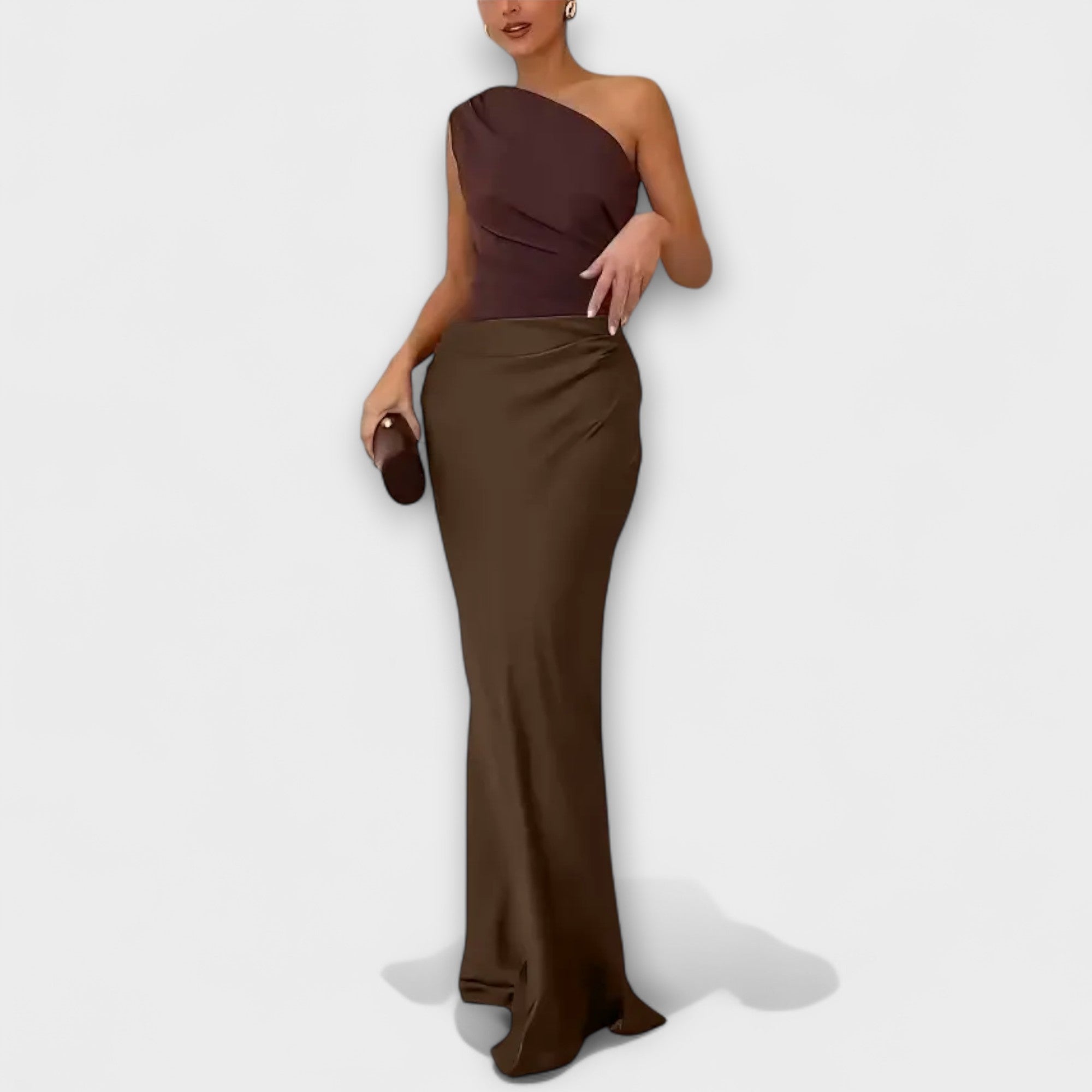 Emilia | Elegante Maxi Jurk met Één Schouder en Plissé