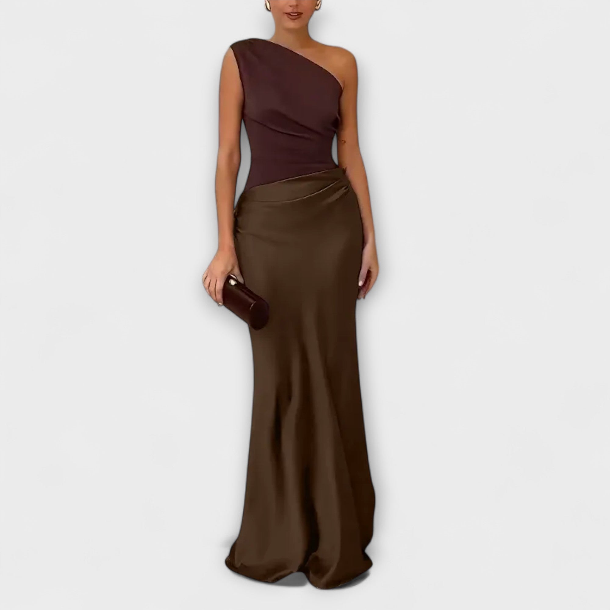 Emilia | Elegante Maxi Jurk met Één Schouder en Plissé