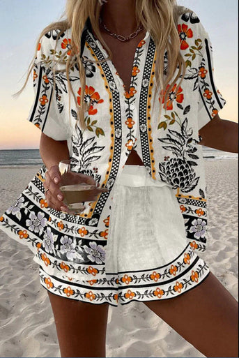 Irella™ | Korte linnen set met bloemenprint