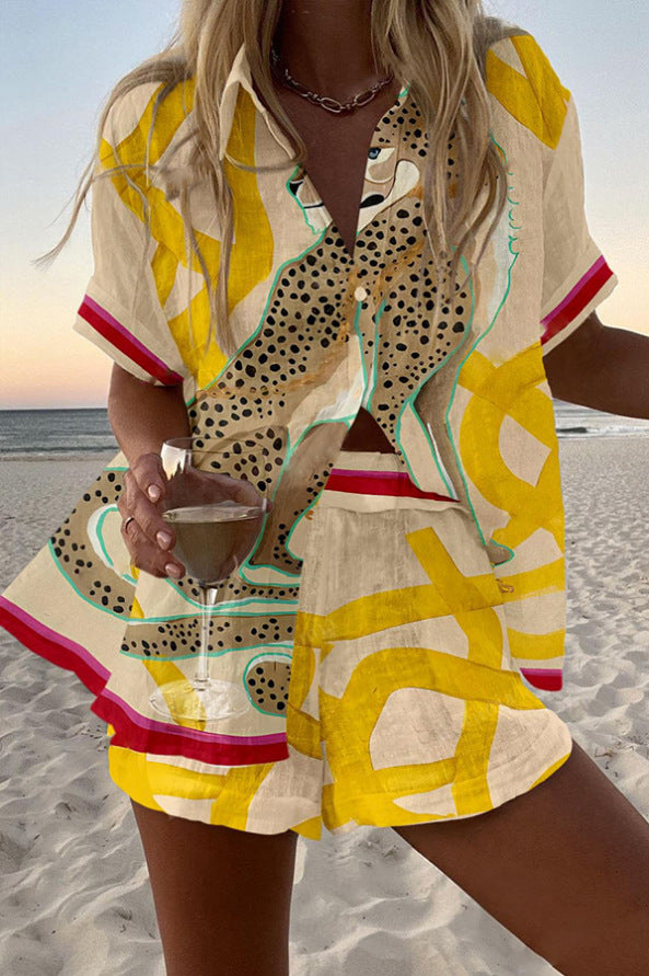 Casima™ | Korte Linnen Set met Luipaardpatroon