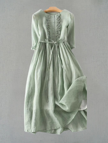 Arya - Dames jurk in retro kunststijl met ronde hals en gekruist middel