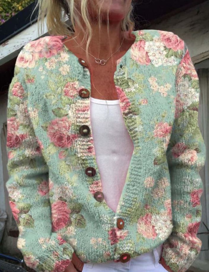 Debrah | Elegante groene cardigan met bloemenprint