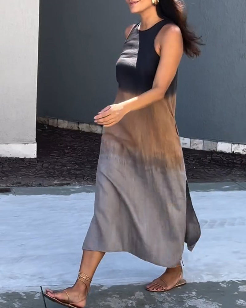 Anette | Mouwloze jurk met een gradient en ronde hals