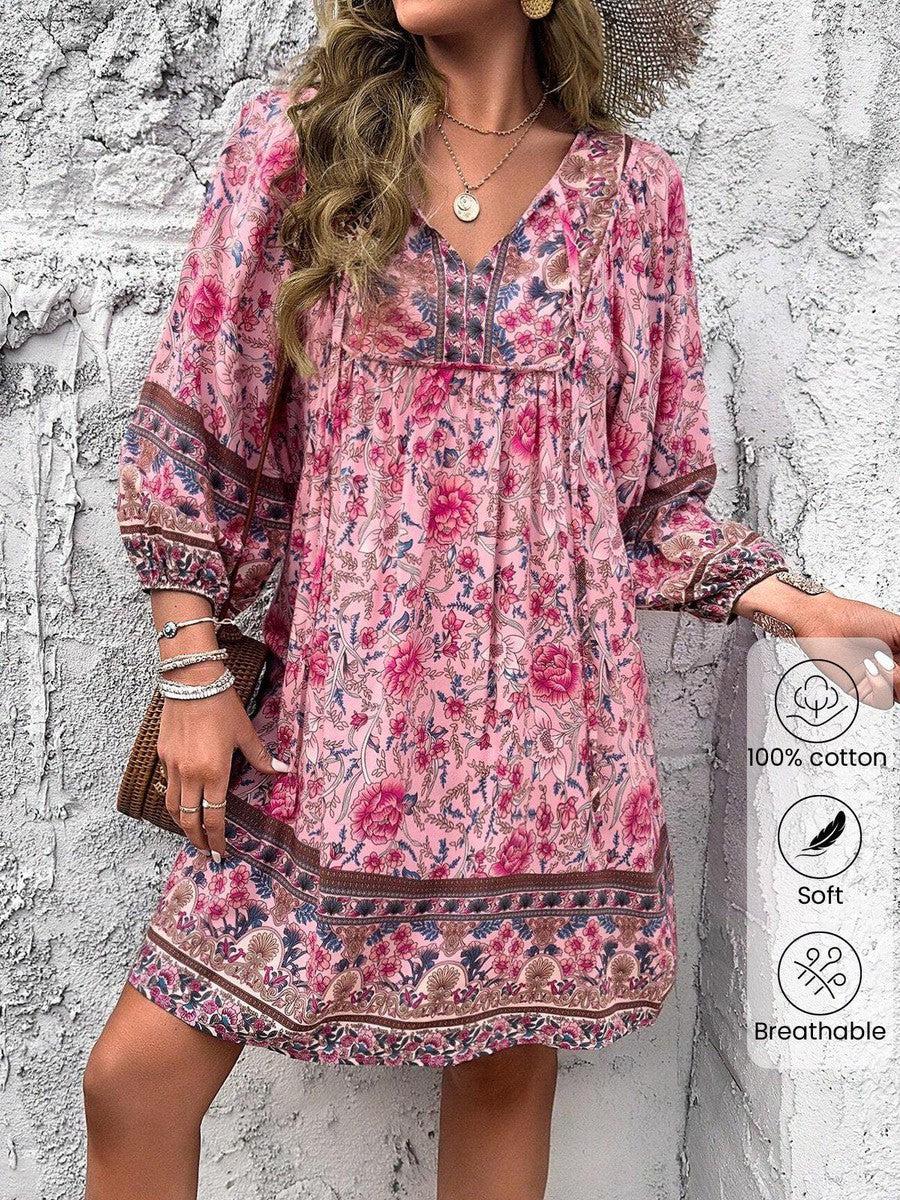 Luna | Mini Jurk met Delicaat Patroon en V-hals