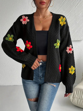 Ann | Cardigan met bloemenprint en open voorkant