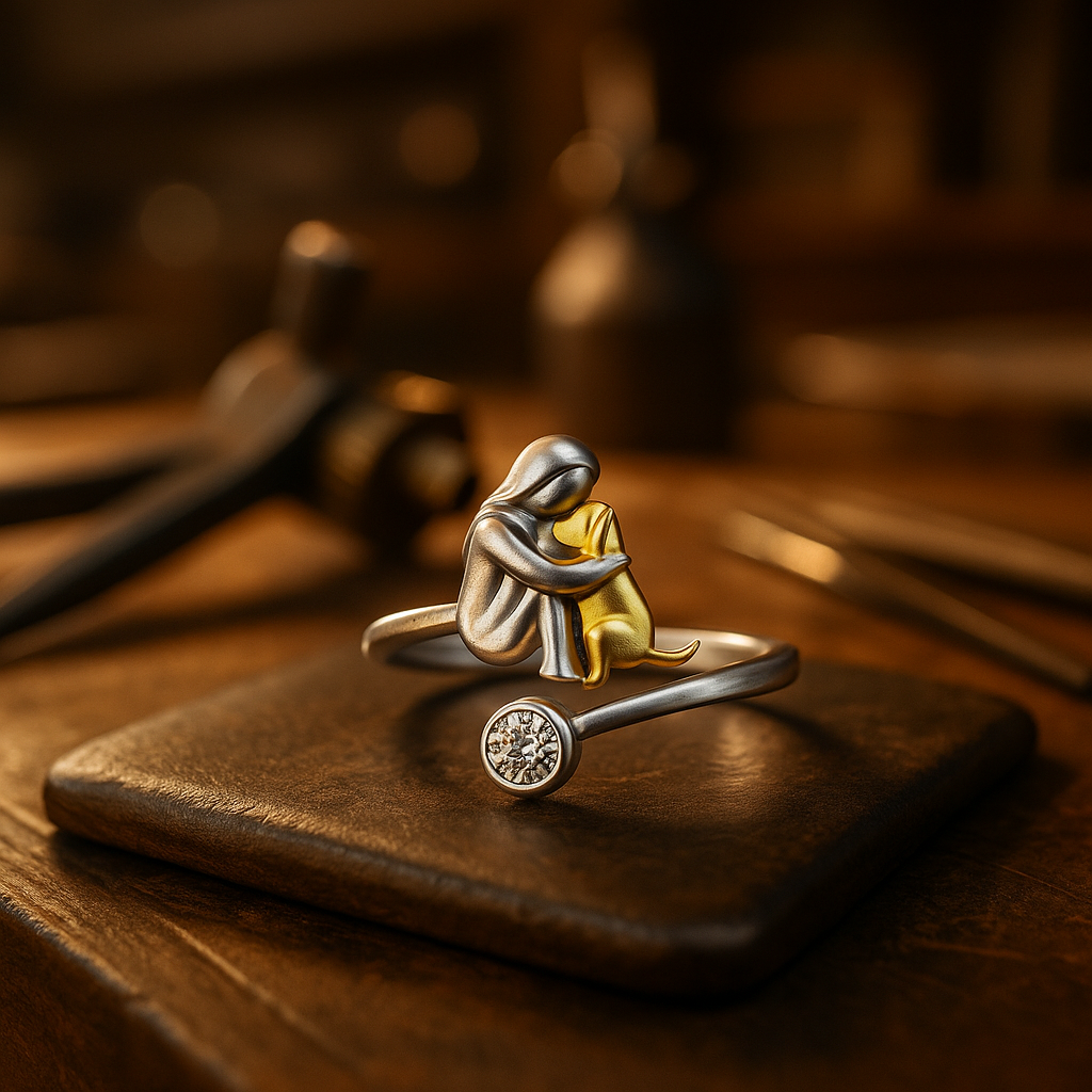 Zilveren ring met hond en zirconia stenen