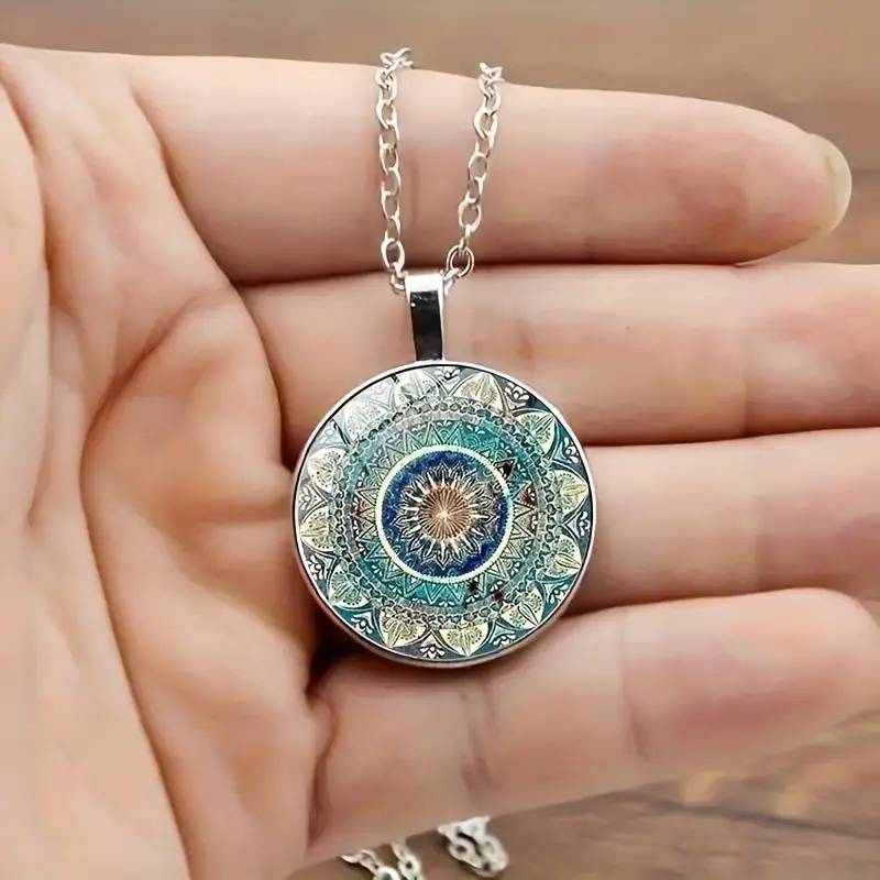 Wintage Ronde Blauwe Mandala Ketting