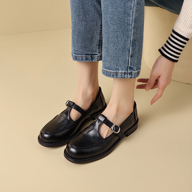 Christabel™ | Handgemaakte Mary Jane schoenen met T-band